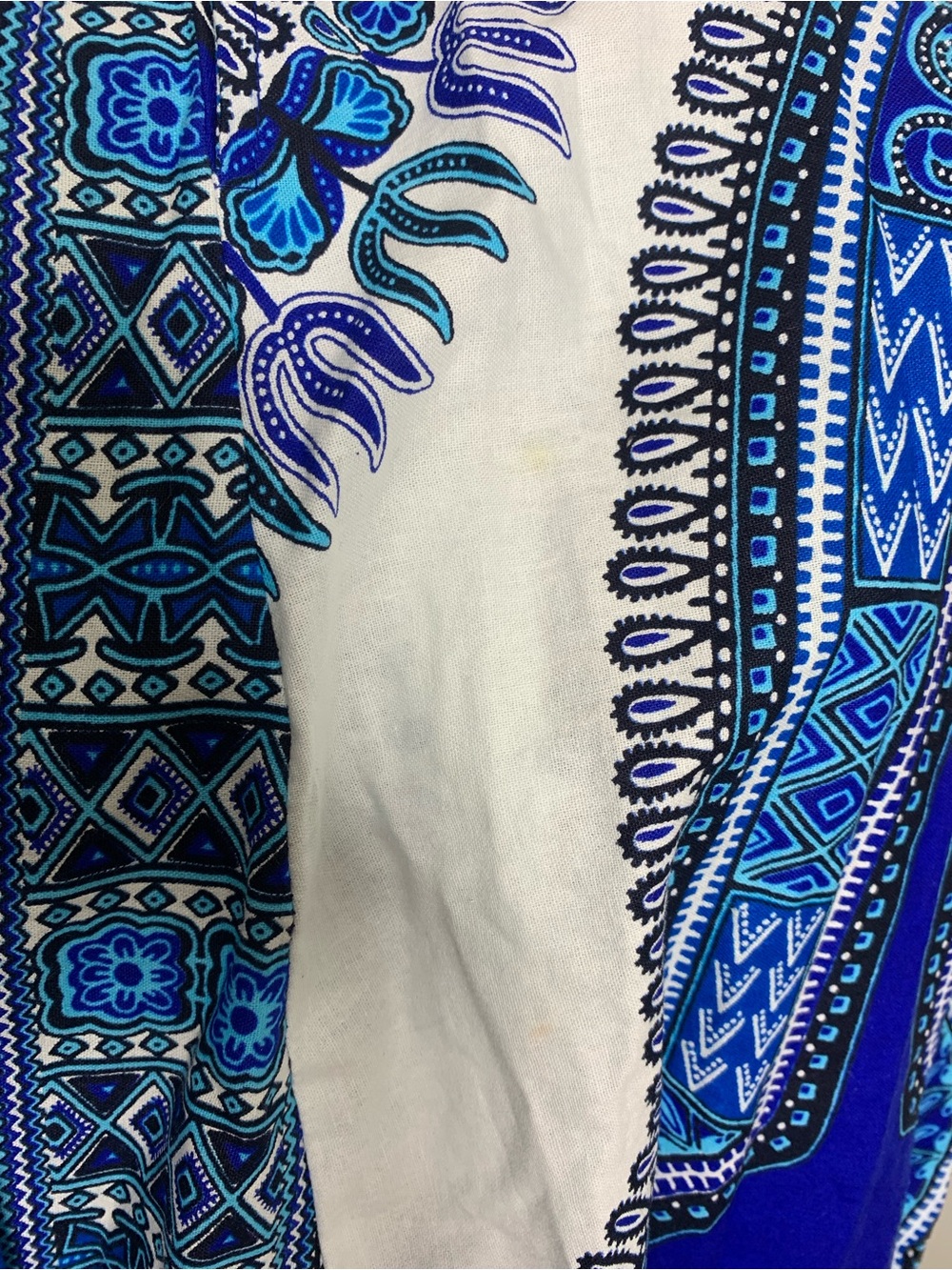 Bohemian Blue & White Cotton tribal tie waist smocked pocket maxi skirt small - Picture 13 of 14